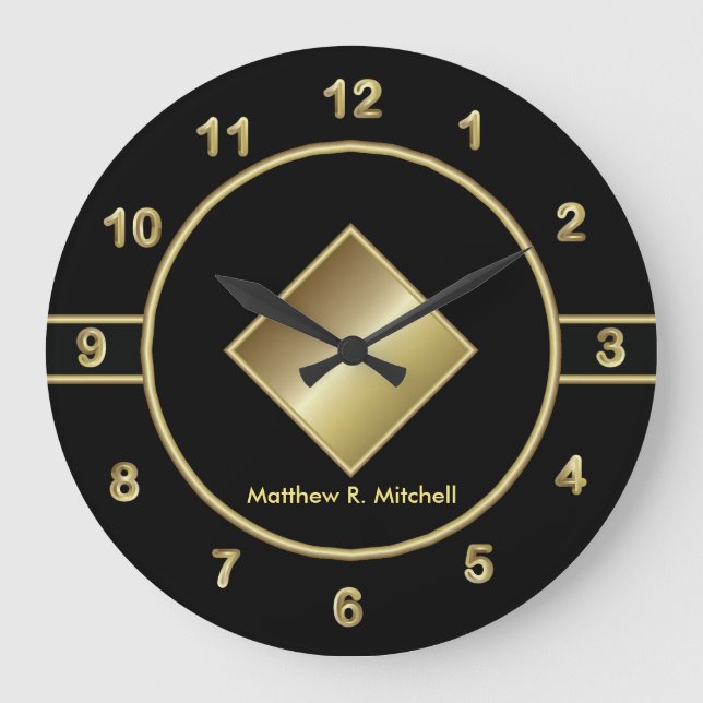 Classy Black and Gold Führungskraft | DIY Text Große Wanduhr (Vorderseite)