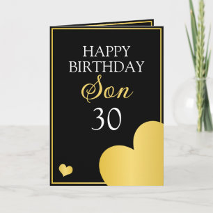 Classy Black and Gold Heart Son 30. Geburtstag Karte