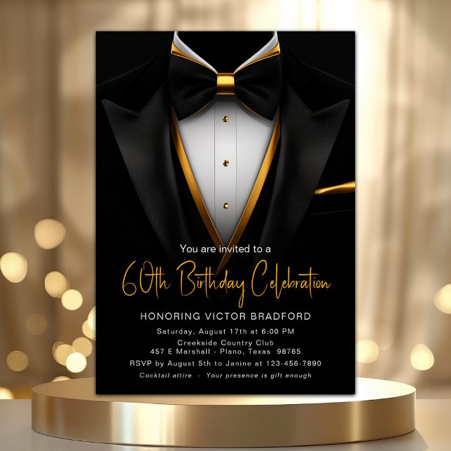 Classy Black and Gold Tuxedo Event Einladung (Classy black and gold tuxedo any event and occasion invitation. Simply add your details.)