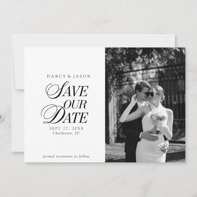 Classy Black and White Elegant Save the Date Card (Vorderseite)