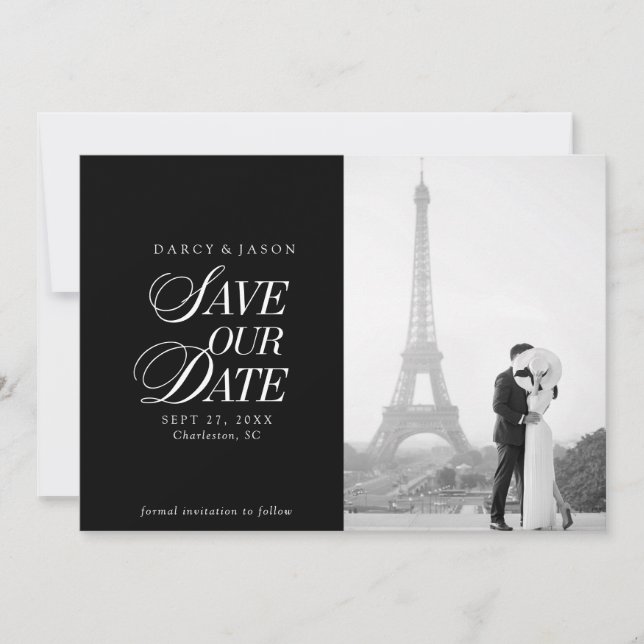 Classy Black and White Elegant Save the Date Card (Vorderseite)