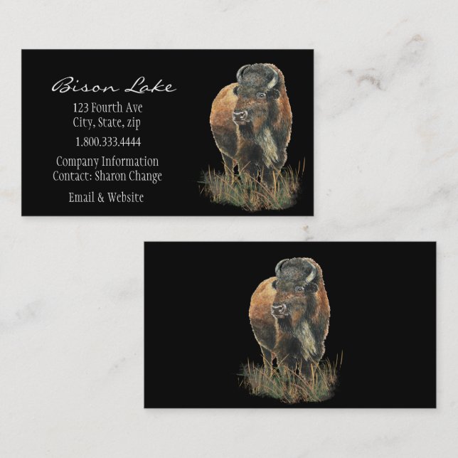 Classy Black Bison, Buffalo Business Card Visitenkarte (Vorne/Hinten)