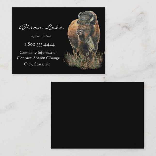 Classy Black Bison, Buffalo Business Card Visitenkarte (Vorne/Hinten)