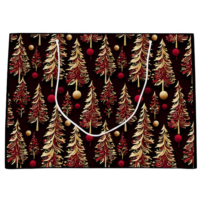 Classy Black, Burgundy und Gold Weihnachtsbaumen Große Geschenktüte (Vorderseite)