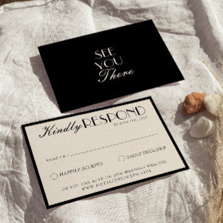 Classy Black Cream Old Money Fancy Luxury Wedding RSVP Karte