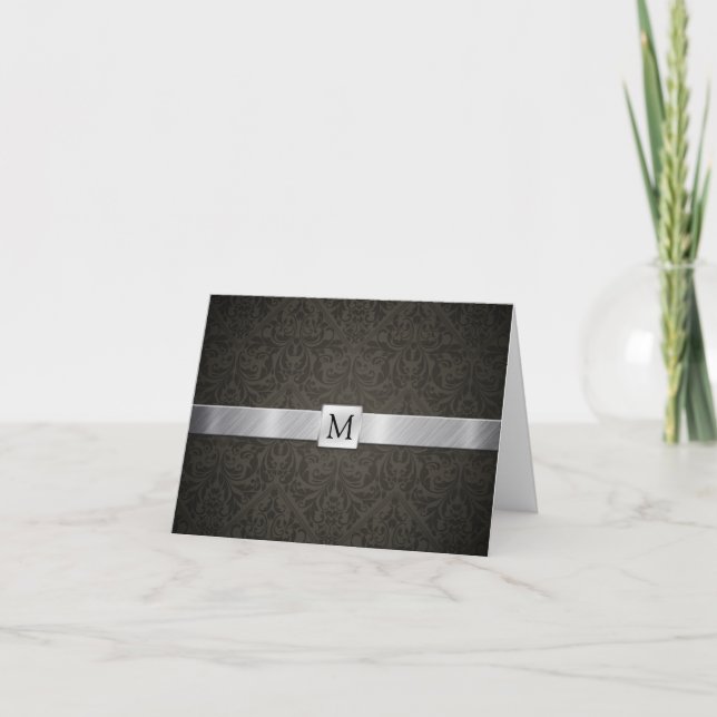 Classy Black Damask und Metallic Silver Vielen Dan Dankeskarte (Vorderseite)