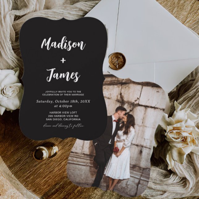 Classy Black Foto Wedding Einladung (Von Creator hochgeladen)