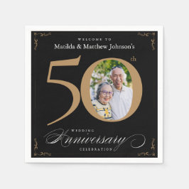 Classy Black Gold Calligraphy Nickerchen zum 50. J Serviette
