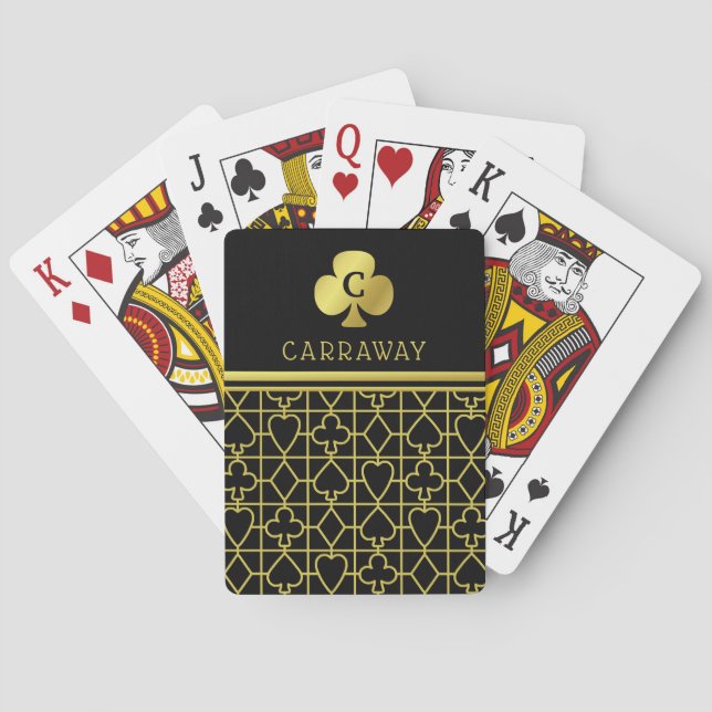 Classy Black Gold Card Anzug Mit Monogramm Closing Spielkarten (Rückseite)
