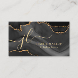 Classy Black Gold Marmor Agate Monogram Script Visitenkarte