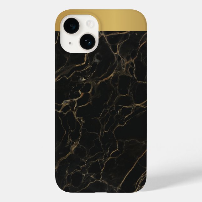 Classy Black Gold Marmor Muster iPhone / Android Case-Mate iPhone 14 Hülle (Rückseite)