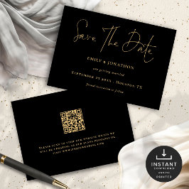 Classy Black Gold Script QR Code Hochzeit Save The Date