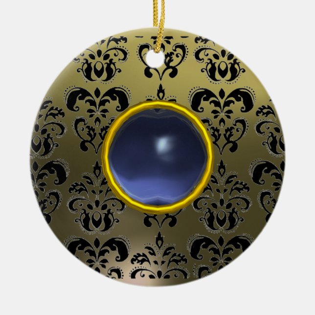 CLASSY BLACK GRAY BLUE DAMASK GEM KERAMIK ORNAMENT (Vorne)