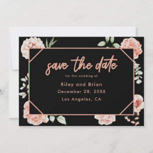 Classy Black Pink Elegante Blumenhochzeit Save The Date