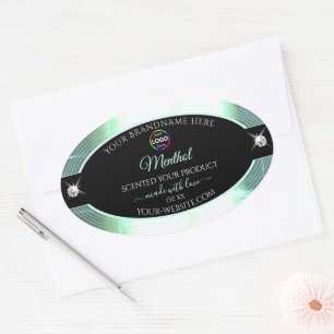 Classy Black Shiny Ice Blue Logo-Label Ovaler Aufkleber