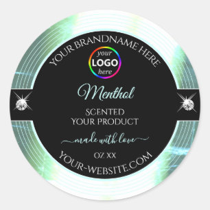 Classy Black Shiny Ice Blue Logo-Label Runder Aufkleber