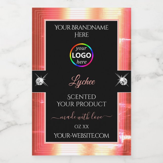 Classy Black Shiny Rose Golden Logo-Label Lebensmitteletikett (Einzelnes Label)
