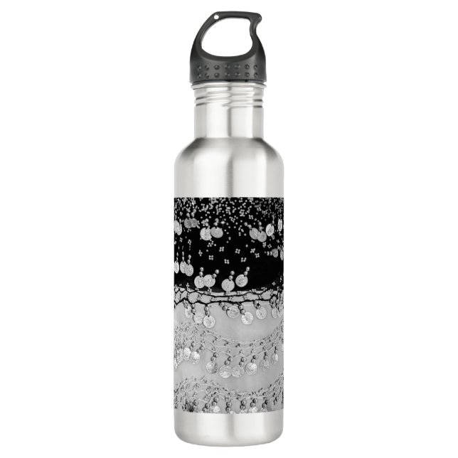 Classy Black und Silver Sinti und Roma Scarf Edelstahlflasche (Vorderseite)