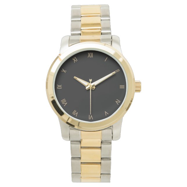 Classy Black w Gold Roman Numeruhr Armbanduhr (Vorderseite)