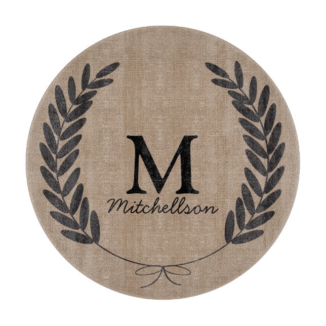 Classy Black Wheat Laurels Burlap - Personalisiert Schneidebrett (Vorderseite)