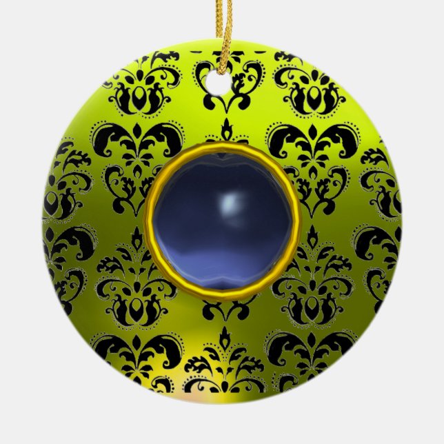 CLASSY BLACK YELLOW DAMASK GEM STONE KERAMIK ORNAMENT (Vorne)