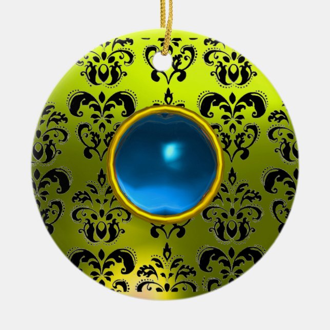 CLASSY BLACK YELLOW DAMASK GEM STONE KERAMIKORNAMENT (Vorne)