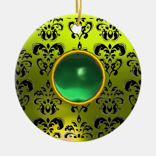 CLASSY BLACK YELLOW DAMASK GEM STONE KERAMIKORNAMENT (Vorne)