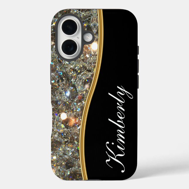 Classy Bling Monogram Style iPhone 16 Hülle (Rückseite)