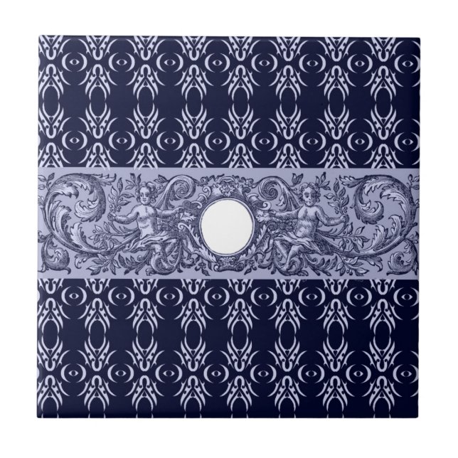 Classy Blue Baroque Muster von Leah G - Hubs Fliese (Vorderseite)