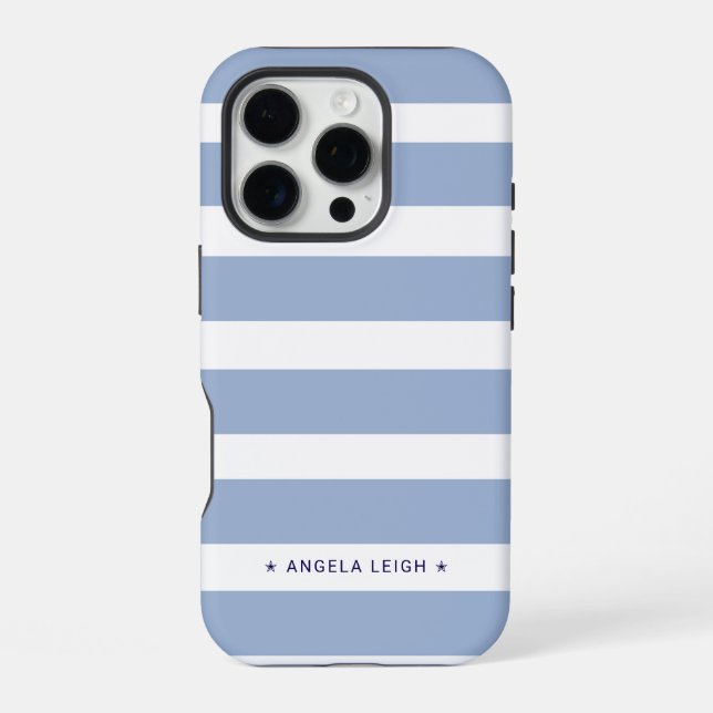 Classy Blue Denim Chambray Cabana Stripes iPhone 16 Pro Hülle (Rückseite)