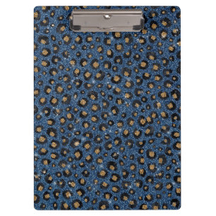 Classy Blue Glitzer Black Gold Leopard Print Klemmbrett