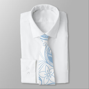 Classy Blue Glitzer Paisley Floral White Pattern Krawatte