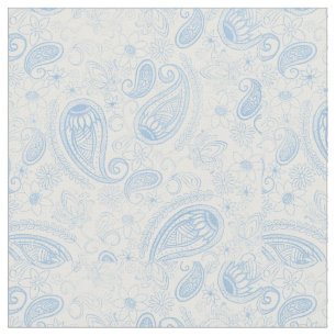 Classy Blue Glitzer Paisley Floral White Pattern Stoff