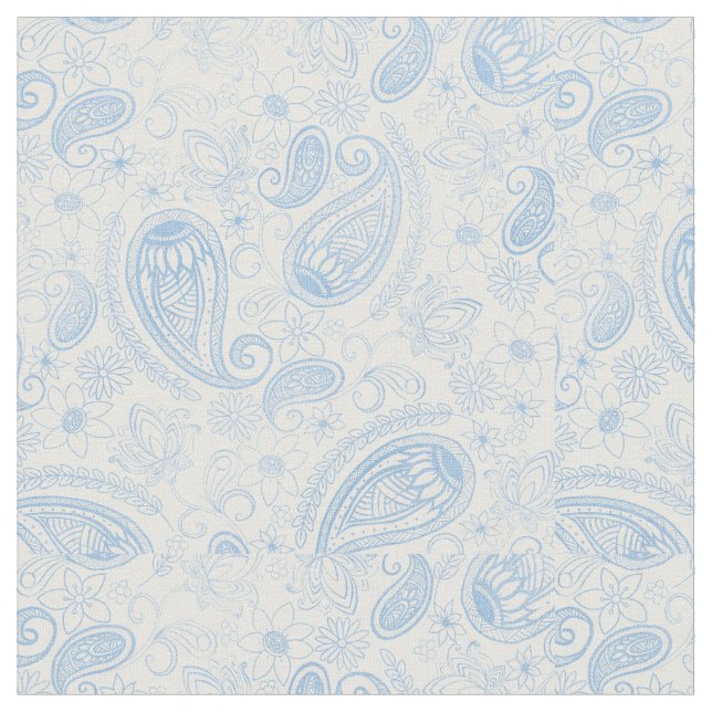 Classy Blue Glitzer Paisley Floral White Pattern Stoff (Nahaufnahme)