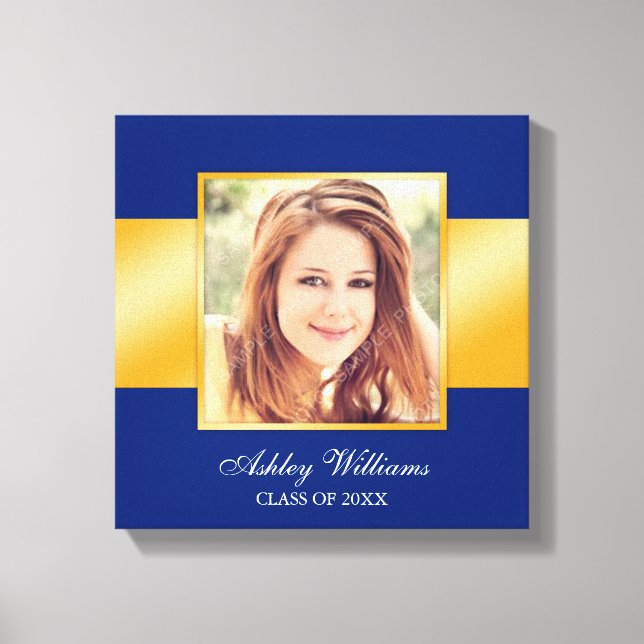 Classy Blue Gold Senior Foto Abschluss Leinwanddruck (Vorderseite)