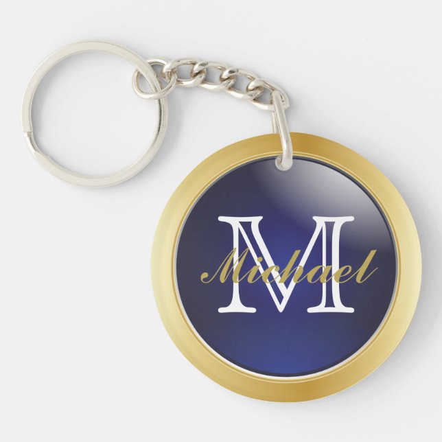 Classy Blue Gold Styled Monogram | DIY Text Schlüsselanhänger (Vorderseite)