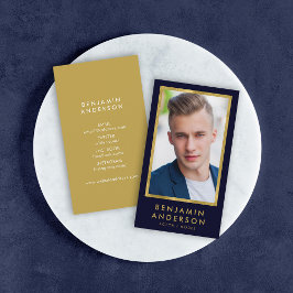 Classy Blue Imitats Gold Headshot Foto Visitenkarte