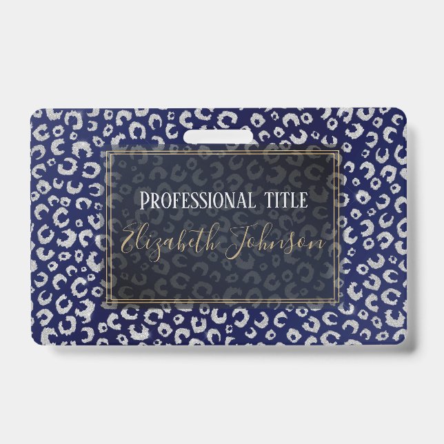 Classy Blue Silver Glitzer Leopard Animal Print Ausweis (Vorderseite)