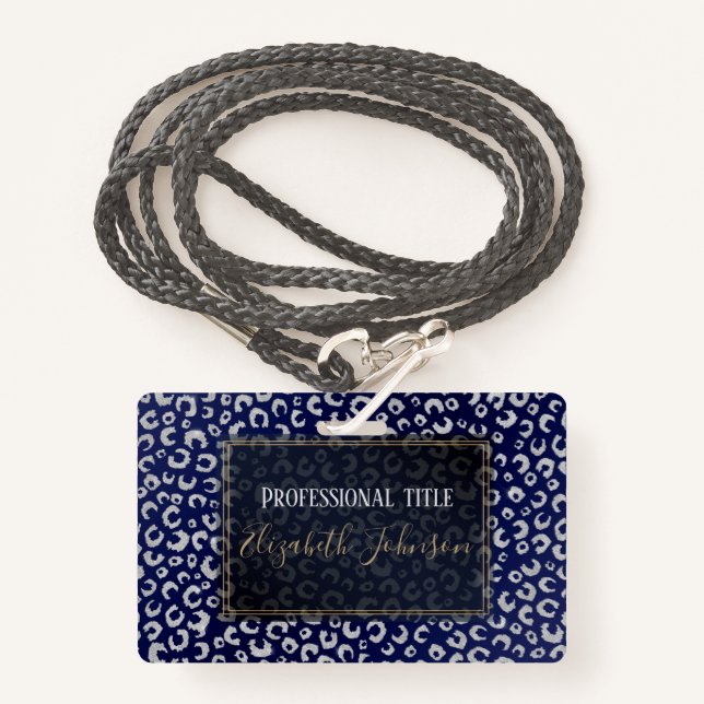 Classy Blue Silver Glitzer Leopard Animal Print Ausweis (Vorderseite mit Schlüsselband)