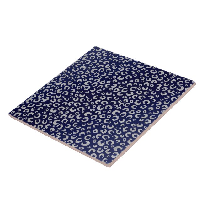 Classy Blue Silver Glitzer Leopard Animal Print Fliese (Seite)