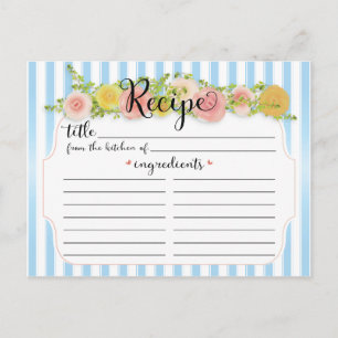 Classy Blue Stripes mit Rose Rezept Card Postkarte
