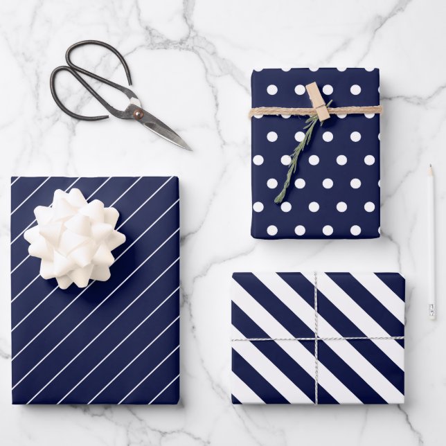 Classy Blue und White Geschenkpapier Set (Vorderseite)
