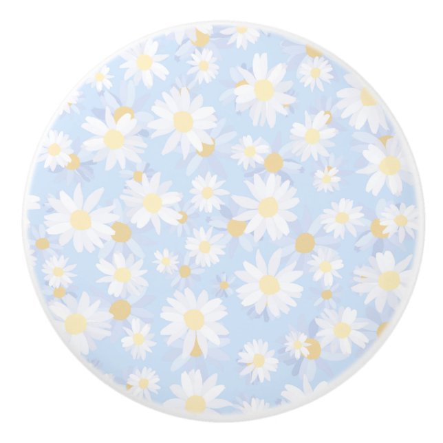 Classy Blue White Daisy Blume Keramikknauf (Vorderseite)