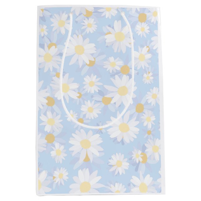 Classy Blue White Daisy Blume Mittlere Geschenktüte (Vorderseite)