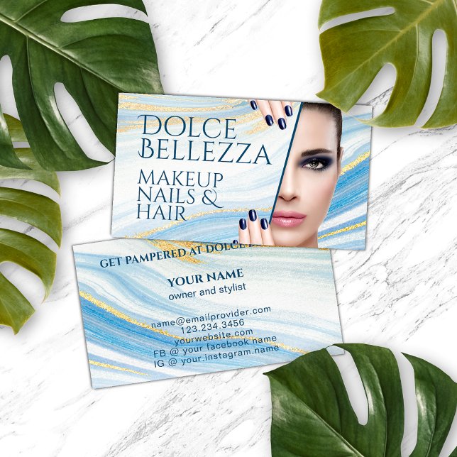 Classy Blue White Gold Marmor Kunstmuster Visitenkarte (Von Creator hochgeladen)