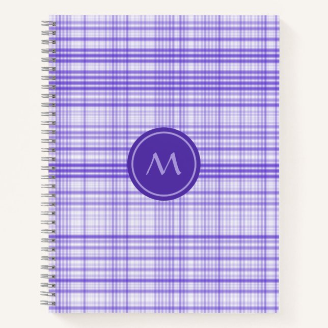 Classy Blue White Kariert Monogram Notizbuch (Vorderseite)