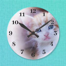 Classy Bold Black Numbers Family Photo Große Wanduhr