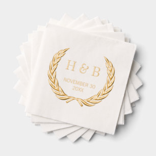 Classy Botanical Laurel Wreath and Couple Initials Servietten Mit Folie