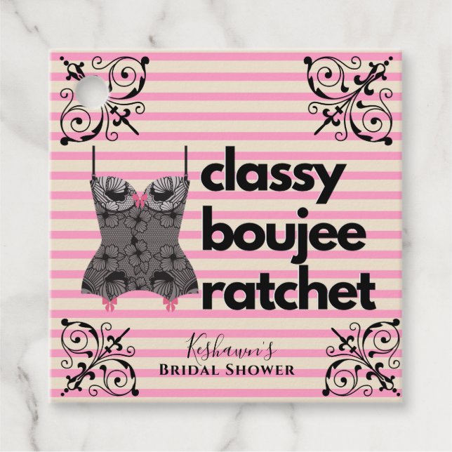 Classy Boujee Ratchet | Rosa und schwarze Fingerie Geschenkanhänger (Vorderseite)
