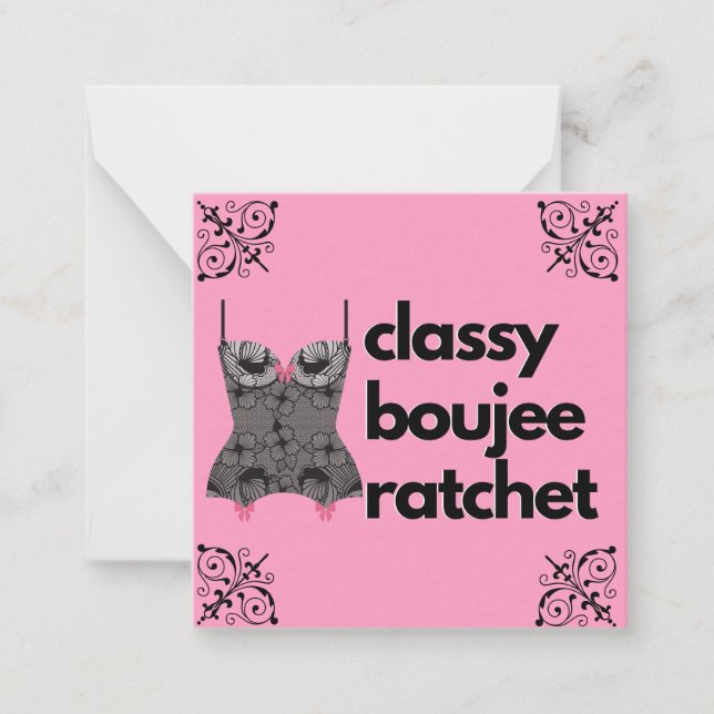 Classy Boujee Ratchet | Rosa und schwarze Fingerie Mitteilungskarte (Vorderseite)